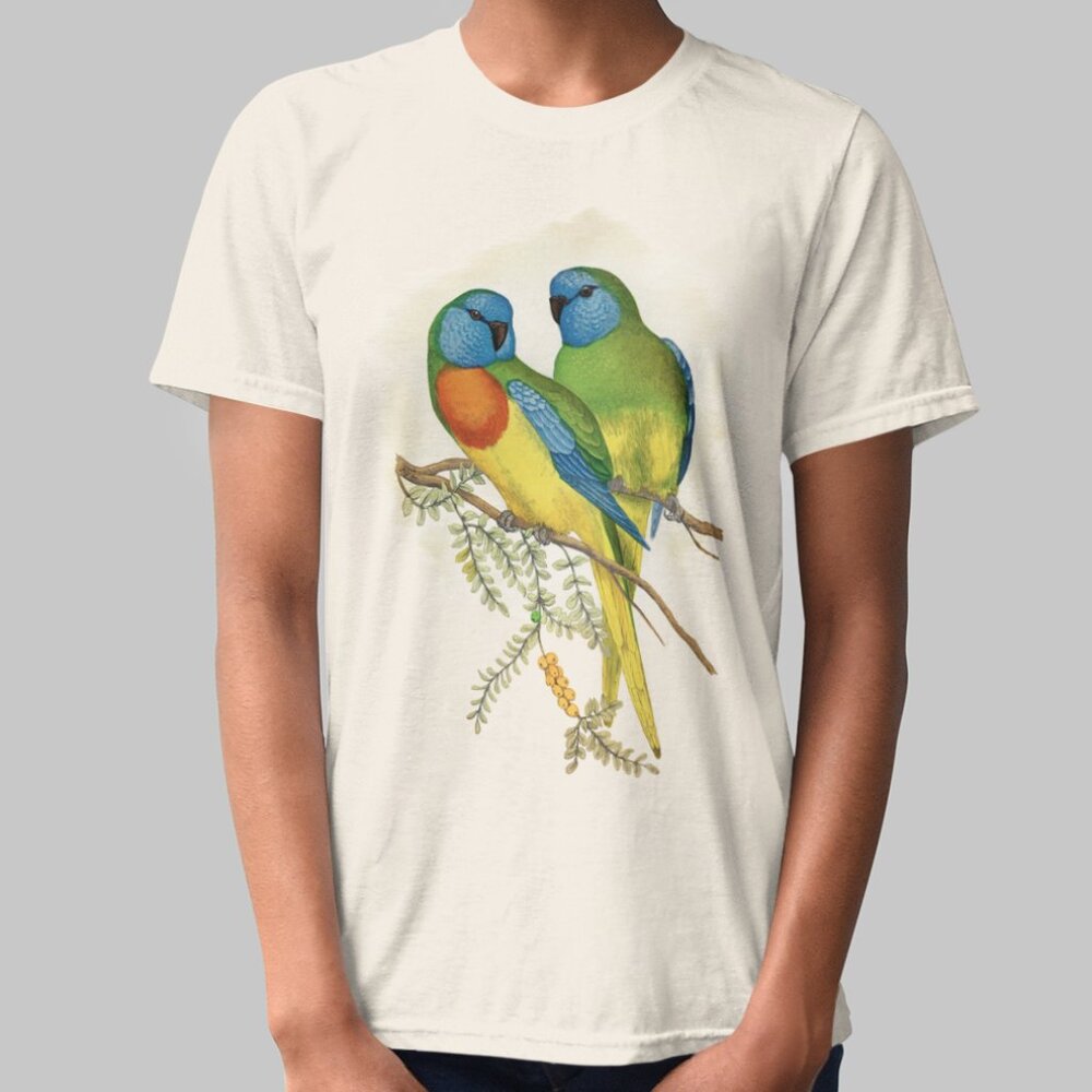 Scarlet-Chested Parrot Vintage Print Short Sleeve Graphic Tee T-shirt S M L XL